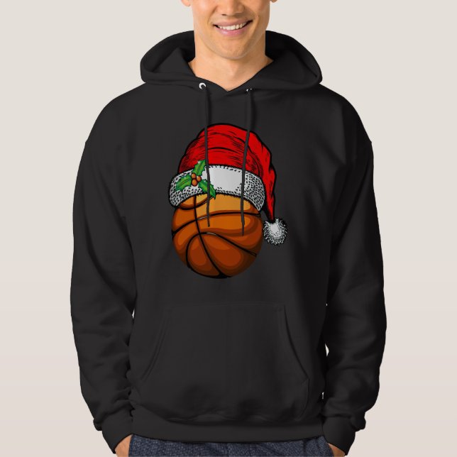 Christmas Santa Hat Basketball Sport Funny Gift Hoodie (Front)
