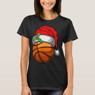 Christmas Santa Hat Basketball Sport Funny Gift T-Shirt