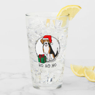 Christmas Santa Hat Beagle (tri colour 3) Dog Cute Glass