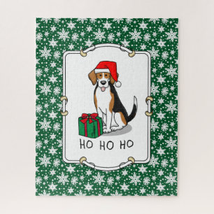 Christmas Santa Hat Beagle (tri colour 3) Dog Cute Jigsaw Puzzle