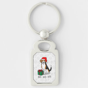 Christmas Santa Hat Beagle (tri colour 3) Dog Cute Key Ring
