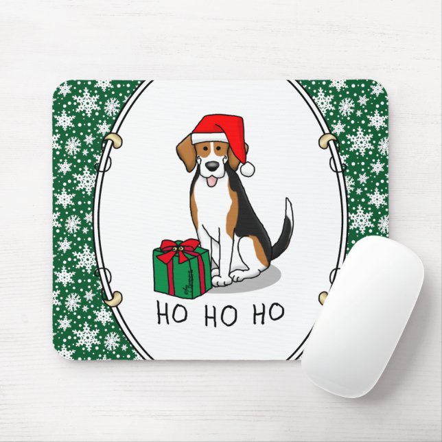 Christmas Santa Hat Beagle (tri colour 3) Dog Cute Mouse Mat (With Mouse)