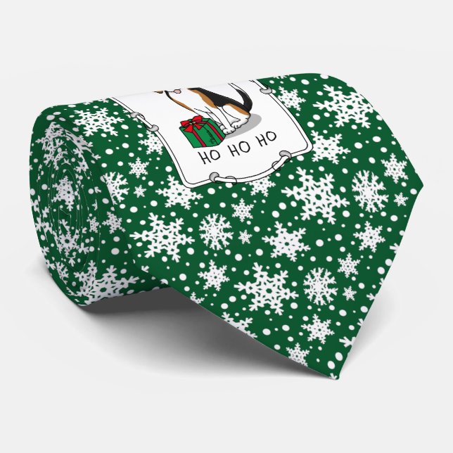 Christmas Santa Hat Beagle (tri colour 3) Dog Cute Tie (Rolled)