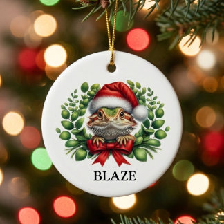 Christmas Santa Hat Bearded Dragon Custom Ceramic Tree Decoration