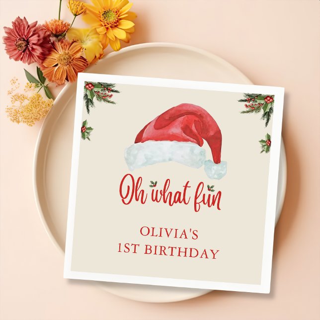 Christmas Santa Hat Birthday Party Napkins (Creator Uploaded)