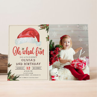 Christmas Santa Hat Birthday Party Oh What Fun Invitation