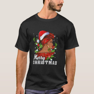 Christmas Santa Hat Black African Girl American Me T-Shirt