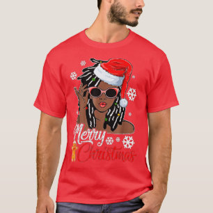 Christmas Santa Hat Black African Girl American X T-Shirt