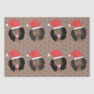 Christmas Santa Hat, Black Woman, Gum, Red Dots Tissue Paper