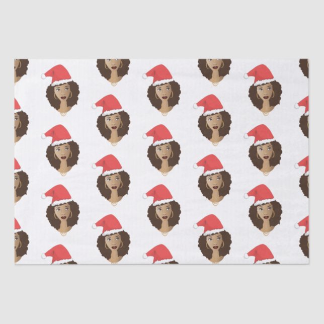 Christmas Santa Hat, Black Woman, Natural Hair Tissue Paper (Front)