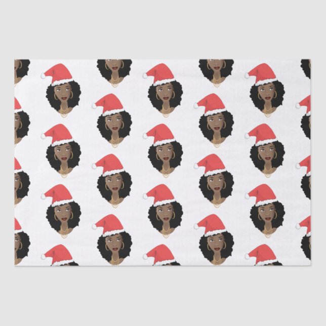Christmas Santa Hat, Black Woman, Natural Hair Tissue Paper (Front)