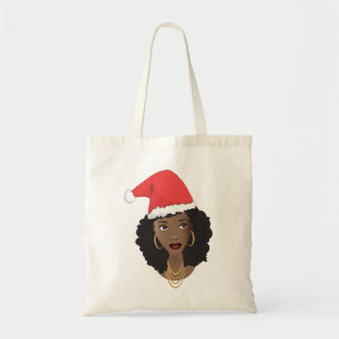 Christmas Santa Hat, Black Woman, Natural Hair Tote Bag