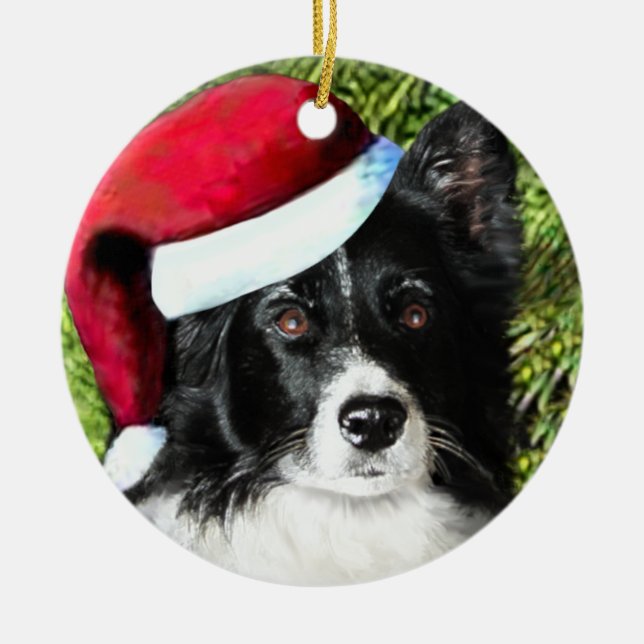 Christmas Santa Hat Border Collie Ornament (Front)