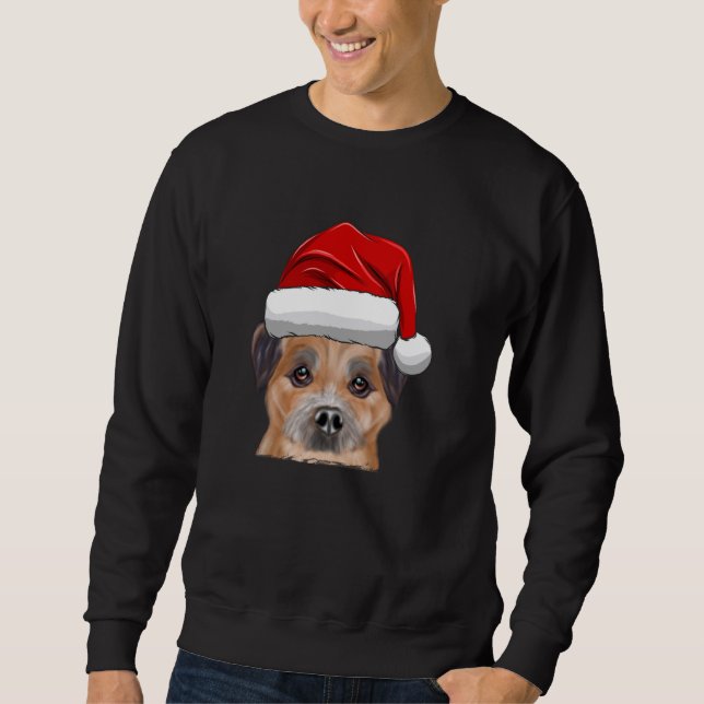 Christmas Santa Hat Border Terrier Dog Sweatshirt (Front)
