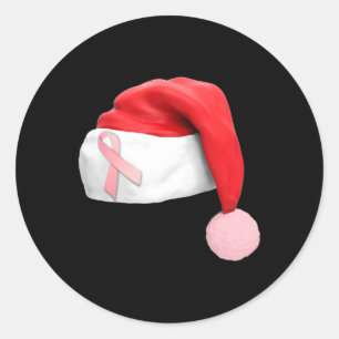 Christmas Santa Hat Breast Cancer Awareness Classic Round Sticker