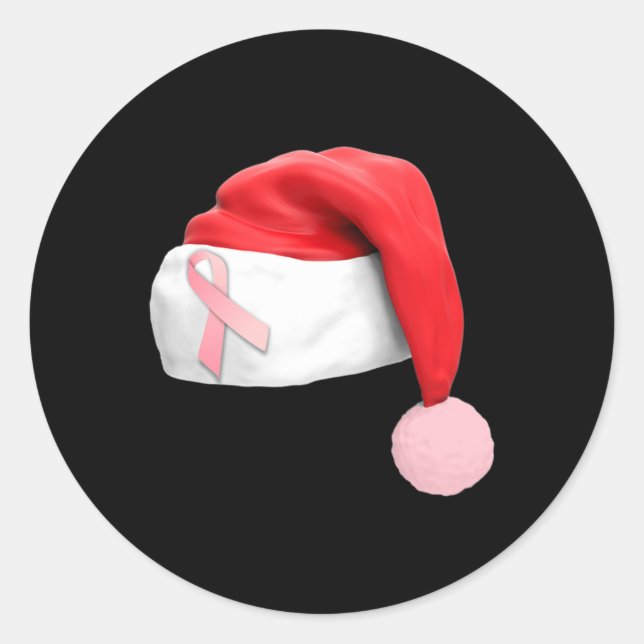 Christmas Santa Hat Breast Cancer Awareness  Classic Round Sticker (Front)