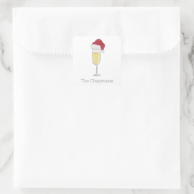 Christmas Santa Hat Champagne Festive Square Sticker (Bag)