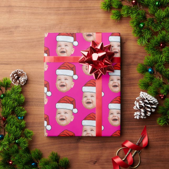 Christmas Santa Hat Custom Face Photo Wrapping Paper (Holiday Gift)