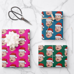 Christmas Santa Hat Custom Face Photo Wrapping Paper Sheet