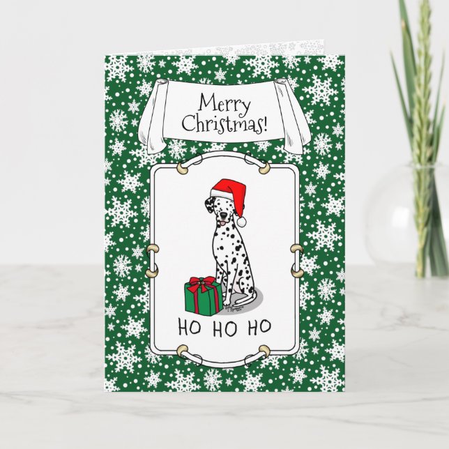 Christmas Santa Hat Dalmatian Dog (black 1) Cute Card (Front)