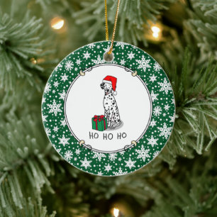 Christmas Santa Hat Dalmatian Dog (black 1) Cute Ceramic Tree Decoration