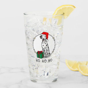 Christmas Santa Hat Dalmatian Dog (black 1) Cute Glass