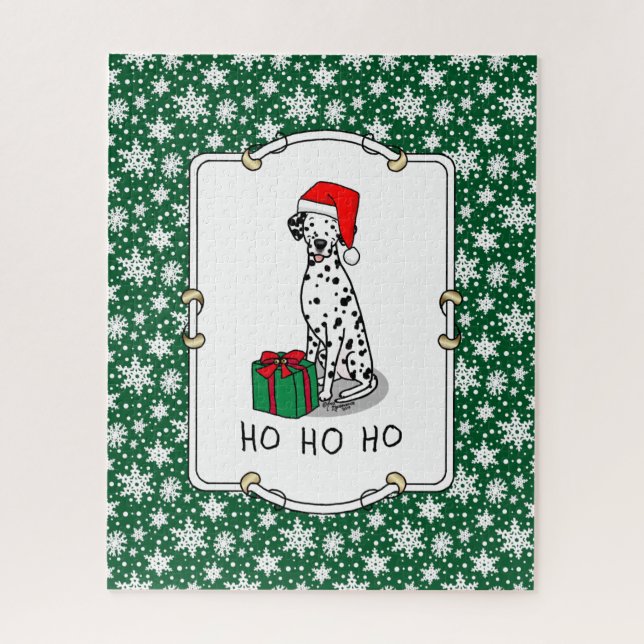 Christmas Santa Hat Dalmatian Dog (black 1) Cute Jigsaw Puzzle (Vertical)