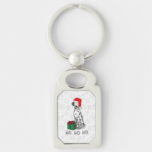 Christmas Santa Hat Dalmatian Dog (black 1) Cute Key Ring