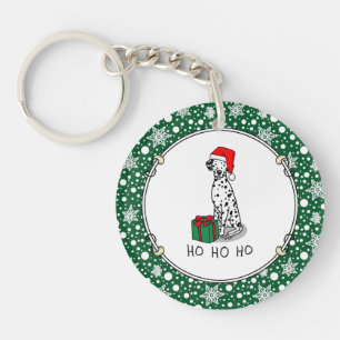 Christmas Santa Hat Dalmatian Dog (black 1) Cute Key Ring