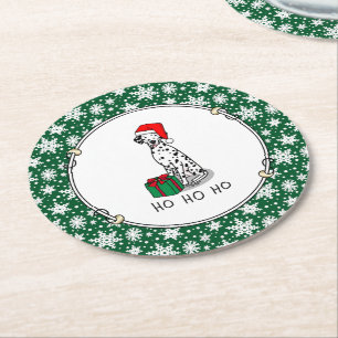 Christmas Santa Hat Dalmatian Dog (black 1) Cute Round Paper Coaster