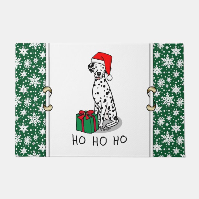 Christmas Santa Hat Dalmatian Dog (black 1) Fun Doormat (Front)