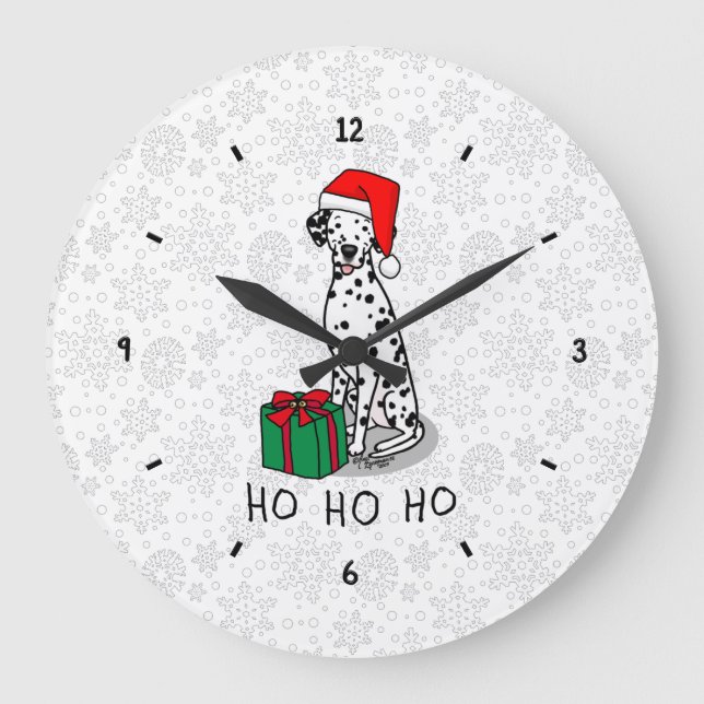 Christmas Santa Hat Dalmatian Dog (black 1) Fun Large Clock (Front)