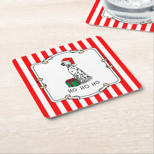Christmas Santa Hat Dalmatian Dog (black 1) Fun Square Paper Coaster