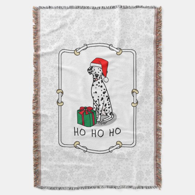 Christmas Santa Hat Dalmatian Dog (black 1) Fun Throw Blanket (Front Vertical)