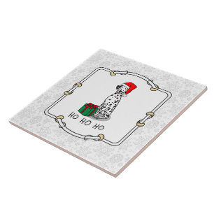 Christmas Santa Hat Dalmatian Dog (black 1) Fun Tile