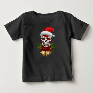 Christmas Santa Hat Day Of The Dead Sugar Skull Baby T-Shirt