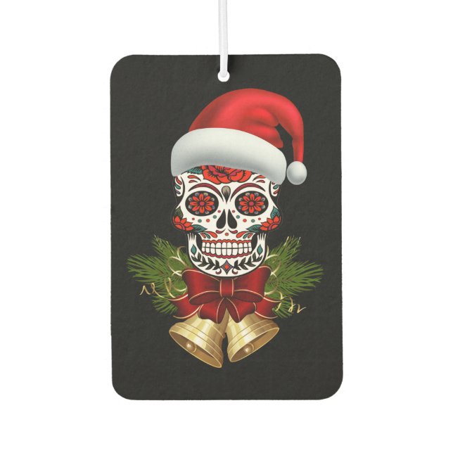 Christmas Santa Hat Day Of The Dead Sugar Skull Car Air Freshener (Front)