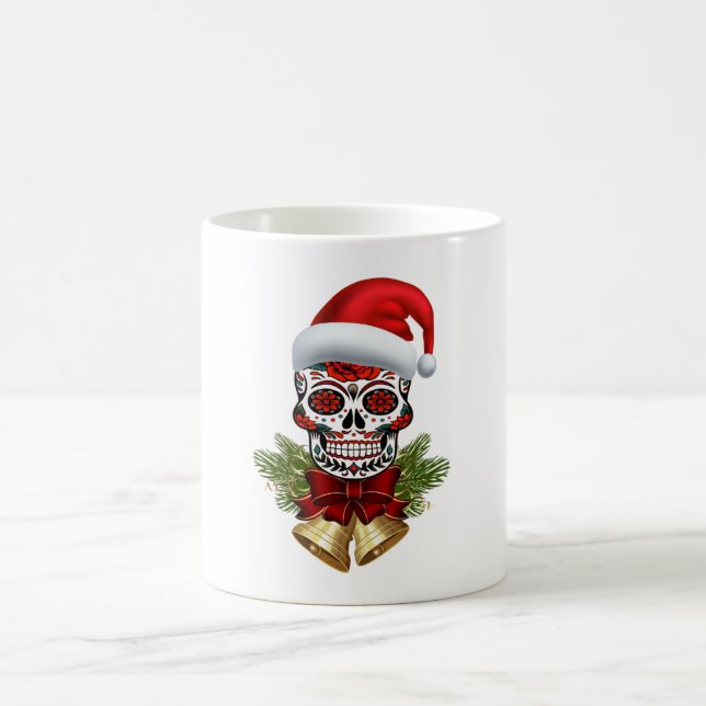 Christmas Santa Hat Day Of The Dead Sugar Skull Coffee Mug (Center)