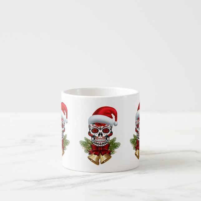 Christmas Santa Hat Day Of The Dead Sugar Skull Espresso Cup (Front)