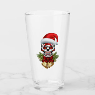 Christmas Santa Hat Day Of The Dead Sugar Skull Glass