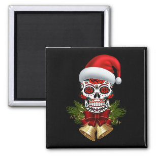 Christmas Santa Hat Day Of The Dead Sugar Skull Magnet