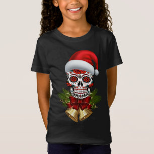 Christmas Santa Hat Day Of The Dead Sugar Skull T-Shirt