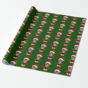 Christmas Santa Hat Day Of The Dead Sugar Skull Wrapping Paper