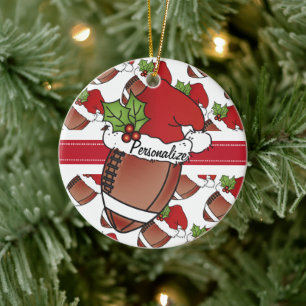 Christmas Santa Hat Football   DIY Name Ceramic Tree Decoration