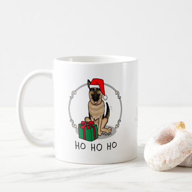 Christmas Santa Hat German Shepherd Dog Cute Coffee Mug (With Donut)
