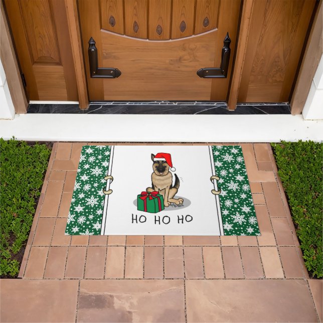 Christmas Santa Hat German Shepherd Dog Cute Doormat (Outdoor)