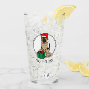 Christmas Santa Hat German Shepherd Dog Cute Glass