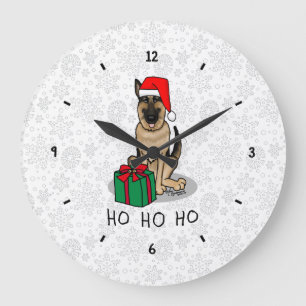 Christmas Santa Hat German Shepherd Dog Cute Large Clock