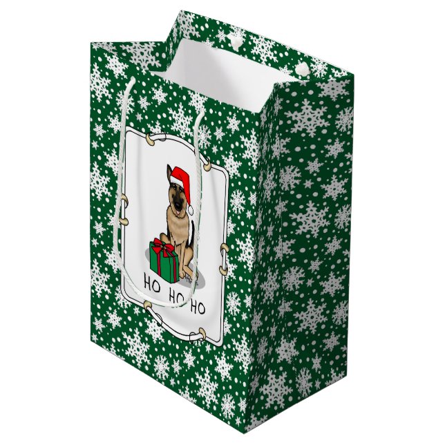 Christmas Santa Hat German Shepherd Dog Cute Medium Gift Bag (Front Angled)