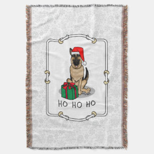 Christmas Santa Hat German Shepherd Dog Cute Throw Blanket